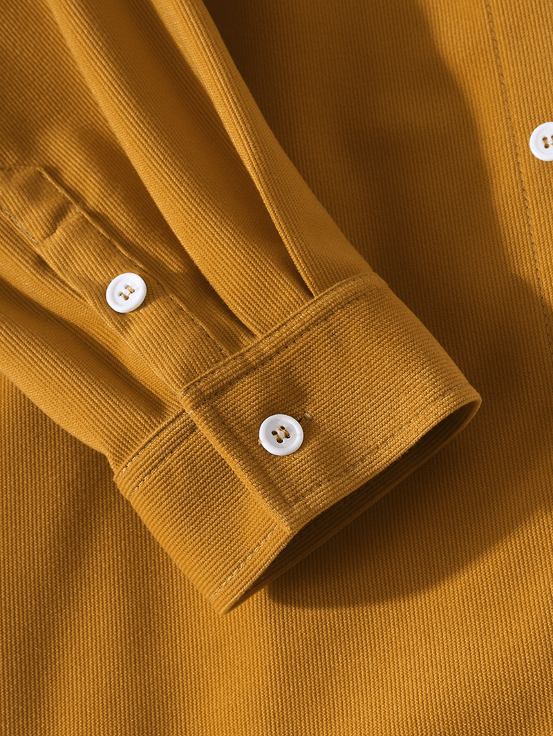 Mens Yellow Button down Long-Sleeve Corduroy Shirt - MRSLM