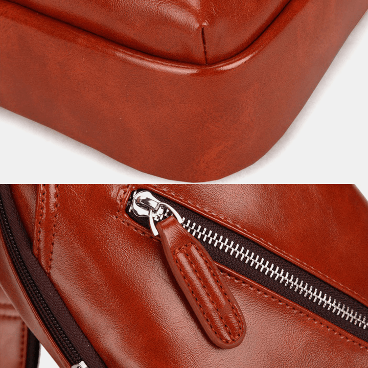 Men Faux Leather Oil Leather Business Casual Travel Waterproof Shoulder Bag Chest Bag - MRSLM