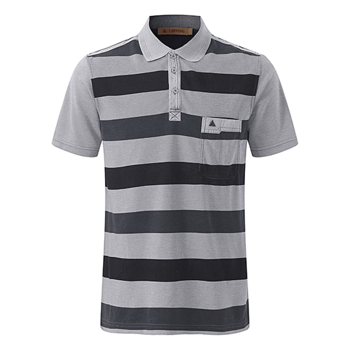 Men'S Striped Printed Soft Cotton T-Shirts Casual Turn-Down Collar Golf Shirt - MRSLM