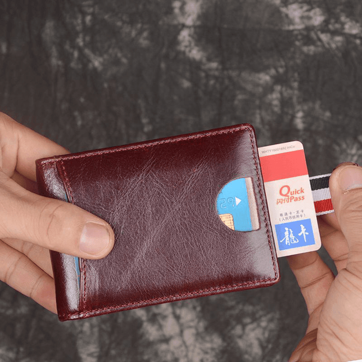 Men Genuine Leather RFID Anti-Theft Antimagnetic Swipe Easy Carry Card Bag Money Clip Wallet - MRSLM