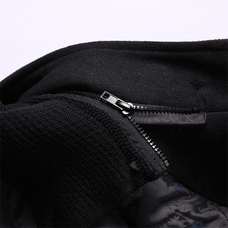 Winter Thick Detachable Rib Knitting Collar Zipper Side Pockets Woolen Coats for Men - MRSLM