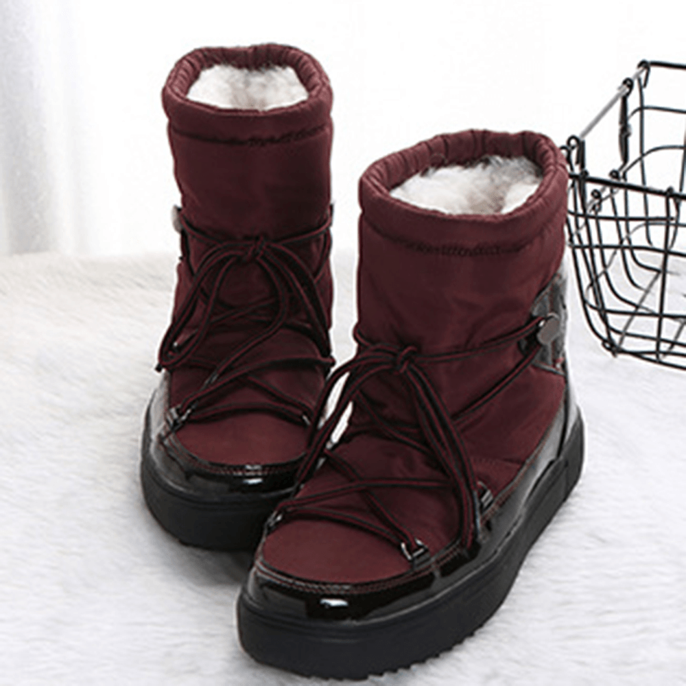 Warm Lining Waterproof Lace up Thick Sole Snow Boots for Women - MRSLM