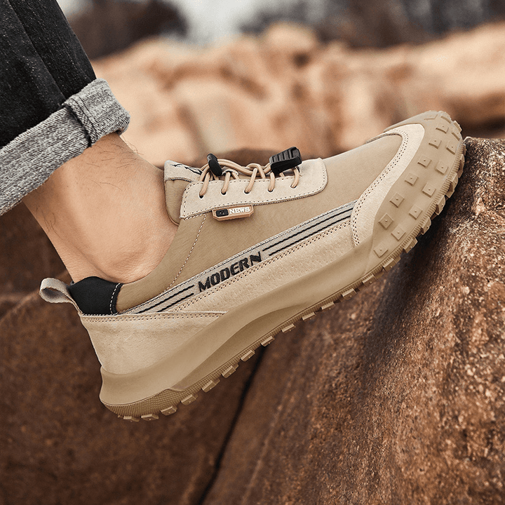 Men Cowhide Toe Protected Breathable Slip Resistant Outdoor Hiking Shoes - MRSLM