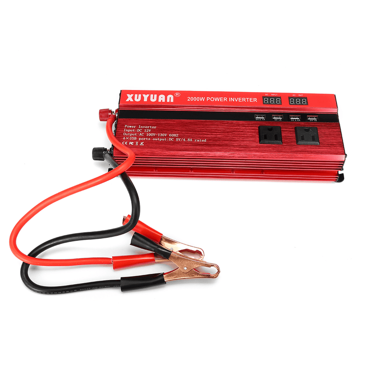 XUYUAN 2000W DC 12V to AC 110V Inverter 4USB 2 AC Outlets Solar Inverter LED Modified Sine Wave - MRSLM