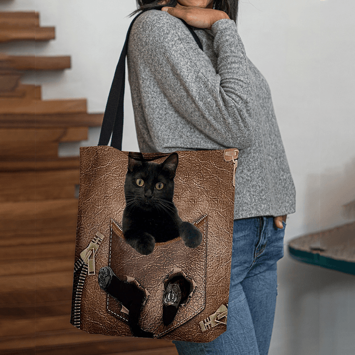 Women Felt Cute 3D Three-Dimensional Cartoon Black Cat Pattern Shoulder Bag Handbag Tote - MRSLM