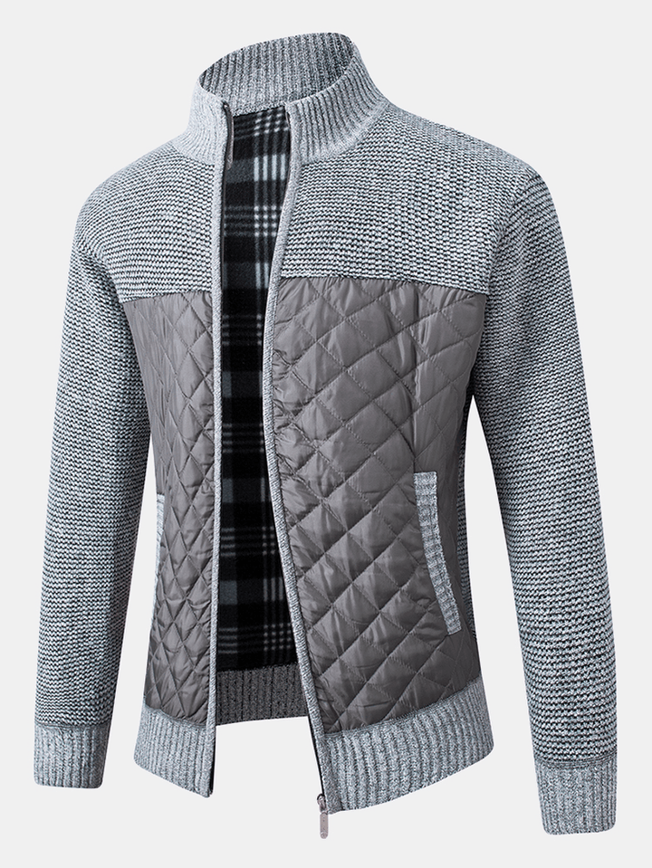 Mens Warm Patchwork Long Sleeve Zipper Knitting Thick Jacket with Pocket - MRSLM