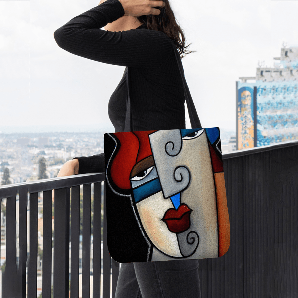 Women Felt Picasso Style Multicolor Cartoon Figure Print Handbag Shoulder Bag Tote - MRSLM