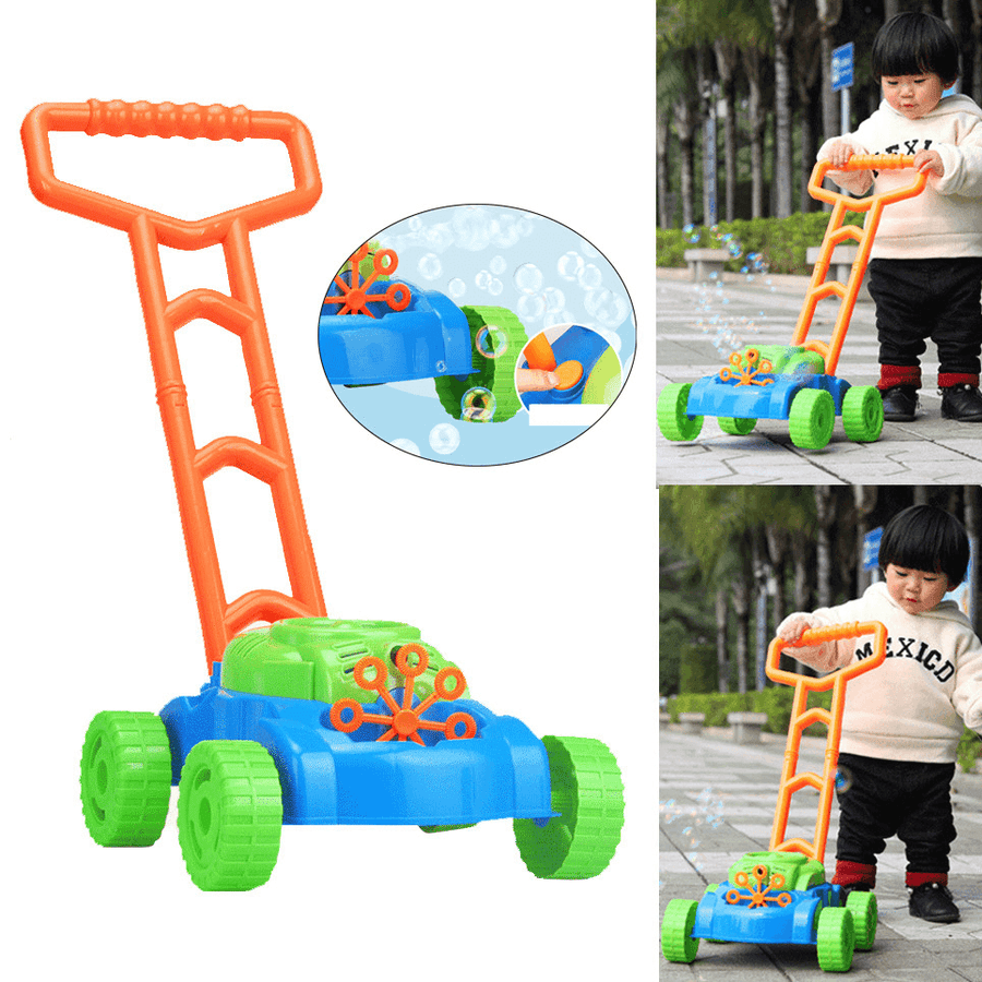 2 in 1 Children Automatic Bubble Machine+Garden Interactive Pushing Lawn Mower with Music Kids Toy Gift - MRSLM