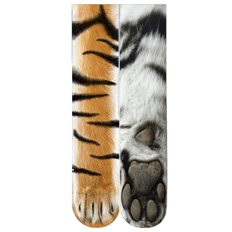 Creative 3D Print Adult Animal Paw Socks Unisex Crew Cat Long Tube Stocks Elastic Breathable Sock Dog Tiger Zebra Pig Cat Paw - MRSLM