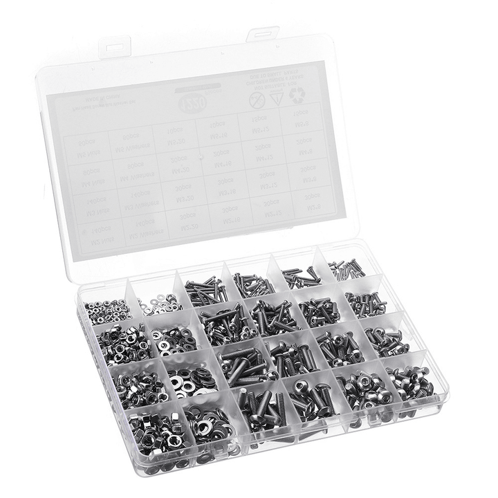 Suleve MXSH9 1220Pcs Stainless Steel Hex Socket Pan Head Screws Bolt Nuts Washers Assortment Kit M2 M3 M4 M5 - MRSLM