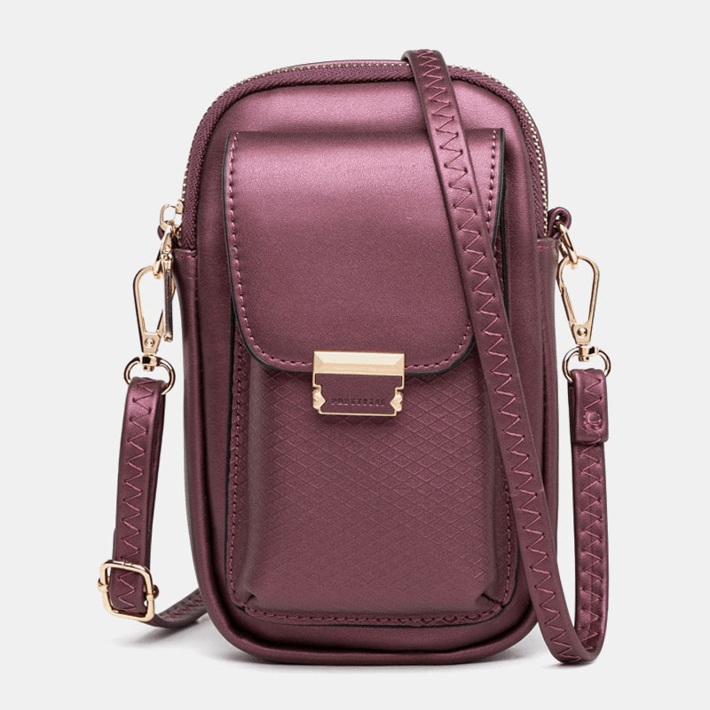 Women Solid Zipper Phone Bag Crossbody Bag Shoulder Bag - MRSLM