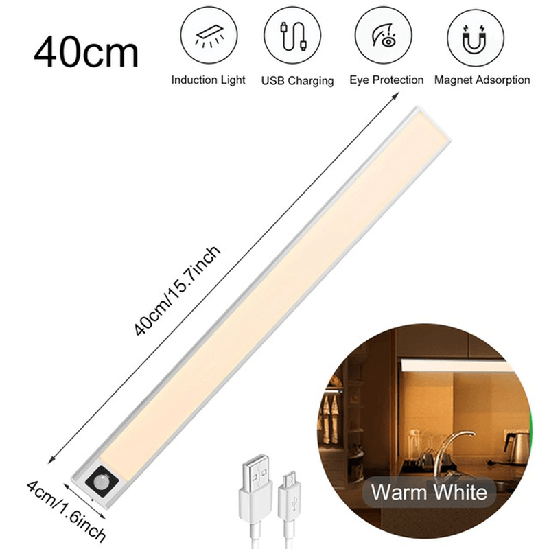 20/40/60CM Body Sensing Small Night Light USB Charging Lamp LED Portable Strip Light for Bedroom Wardrobe Bookcase Stairs - MRSLM