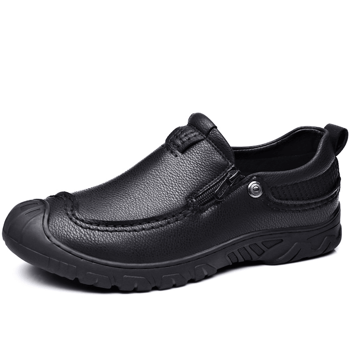 Men Microfiber Leather Breathable Comfy Bottom Non Slip Zipper Casual Business Shoes - MRSLM