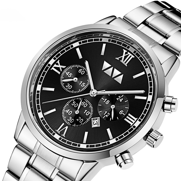 VA VA VOOM Business Casual with Calendar Dial Luminous Pointer Stainless Steel Strap 3ATM Waterproof Men Quartz Watch - MRSLM