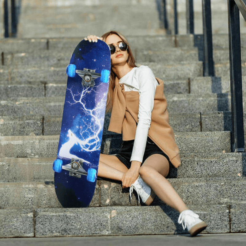 Children Skateboard Double Rocker Longboard High Elasticity Maple Wood Flashing Skate Board for Beginner Gift - MRSLM