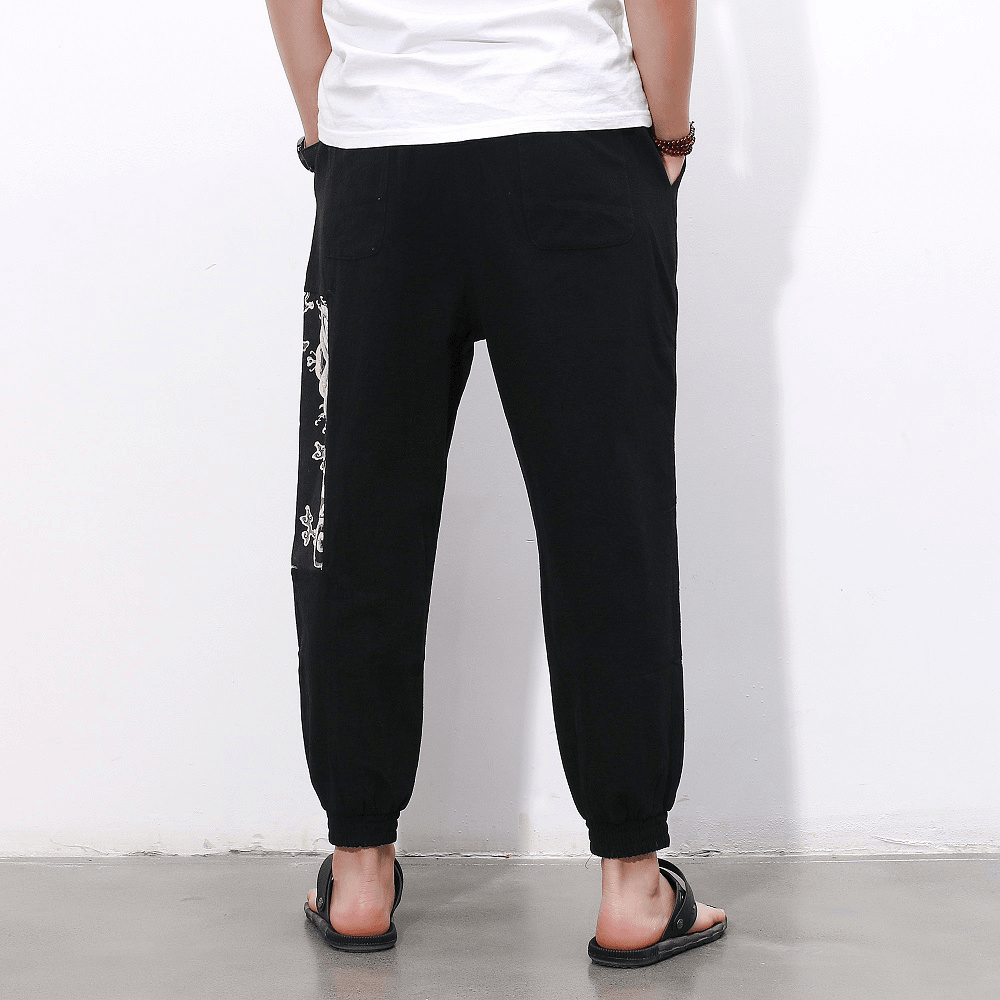 Chinese Style Cotton and Linen Nine Points Casual Pants Men - MRSLM