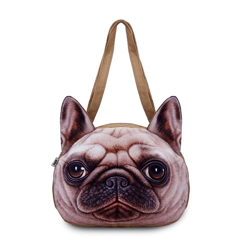 Women Cute Dog Head Shoulder Bags Casual 3D Animal Print Handbags Shopping Bags - MRSLM