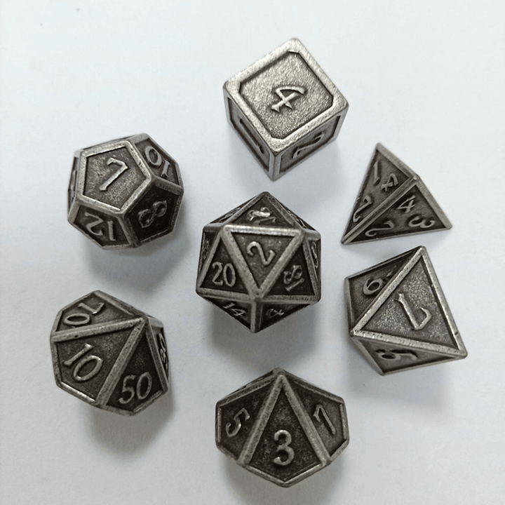 7Pcs Metal Polyhedral Dice Dnd RPG TRPG Games Dices SET with Storage Bag - MRSLM