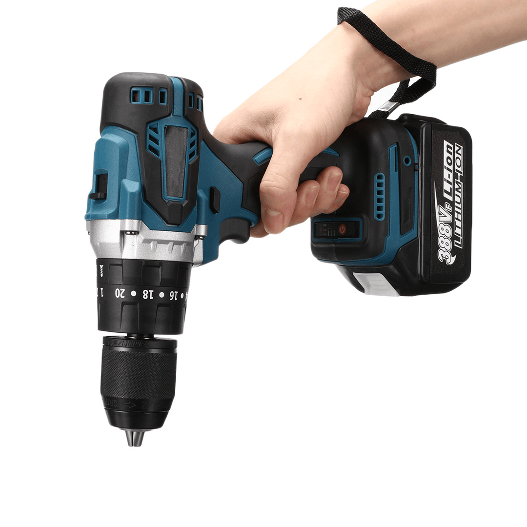 3 in 1 3500Rpm 800W Brushless Cordless Impact Drill Screwdriver 90N.M Compact Electric Hammer Drill Driver W/ 1/2 2.4Ah Battery for Makita - MRSLM