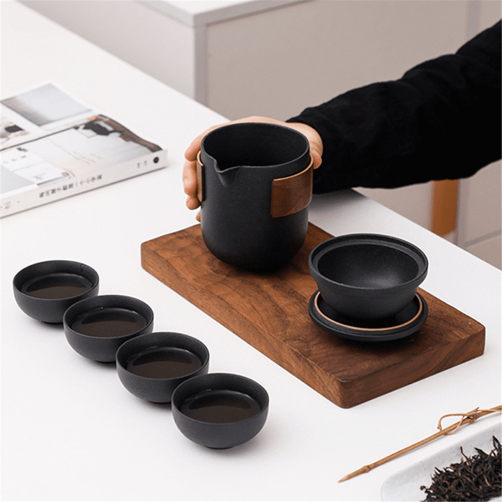 180Ml/300Ml Ceramic Teapot Set Portable Kung Fu Tea Drinkware 2/4 Cups Set Bag Outdoor Travel Office - MRSLM