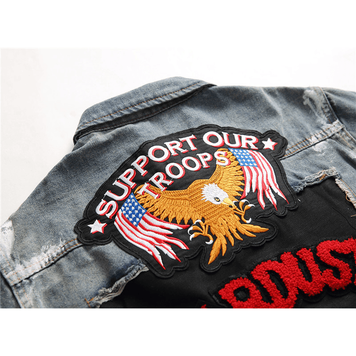 Retro Single Breasted Patched Denim Jacket - MRSLM