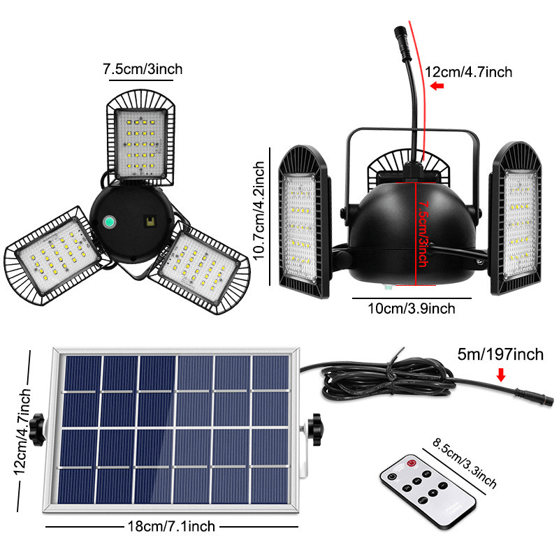 Ipree® 800LM 60 LED Solar Light 3 Lamp Head Timer Waterproof Folding Outdoor Garden Work Lamp with Remote Control Solar Panels - MRSLM