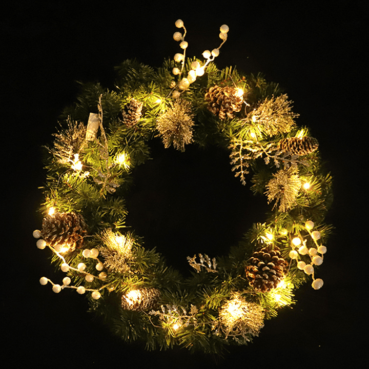 60CM LED Light Christmas Garland Xmas Nuts Home Shop Door Wall Wreath Decorations - MRSLM