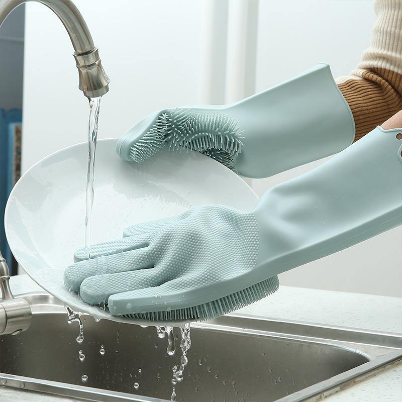 Silicone Dishwashing Glove Kitchen Cleaning Glove Convenient Brush Glove Quick to Clean Plates - MRSLM