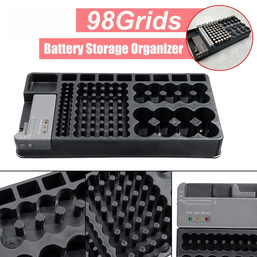 98Grids Battery Organizer Storage Holder with Removable Battery Tester Case - MRSLM