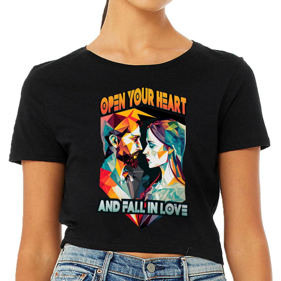 Fall in Love Women's Cropped T-Shirt - Unique Crop Top - Geometric Cropped Tee - MRSLM