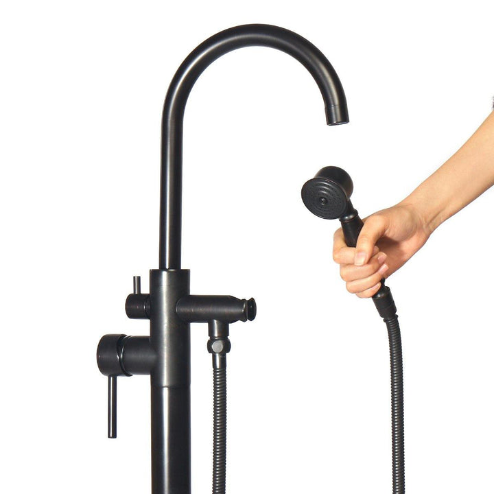 Solid Black Floor Mounted Tub Filler Faucet Standing Bath Shower Head Mixer Taps - MRSLM