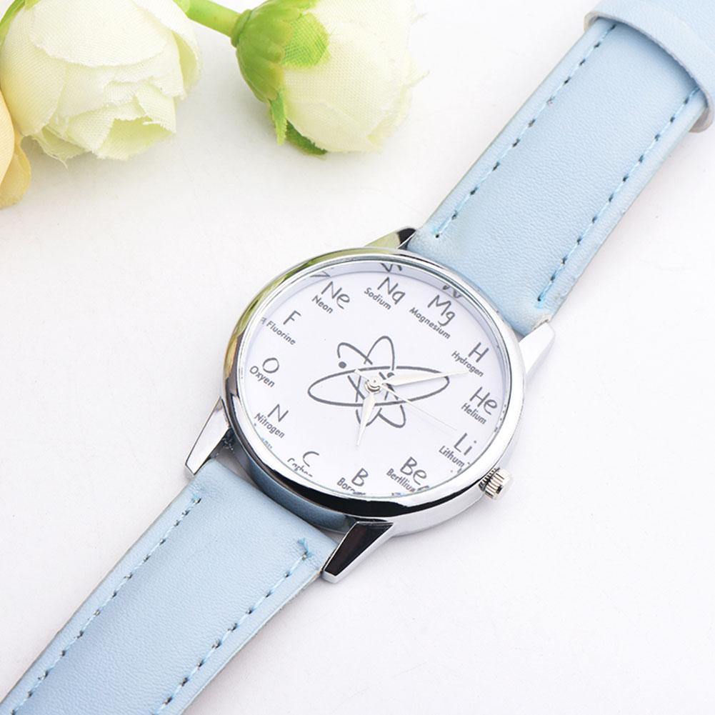 Chemical Symbol Faux Leather Band Unisex Casual Round Quartz Wrist Watch Gift - MRSLM