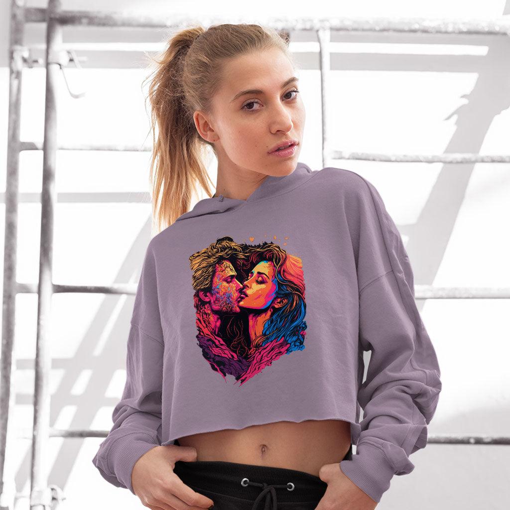 Passion Women's Cropped Hoodie - Couple Print Cropped Hoodie - Unique Hooded Sweatshirt - MRSLM