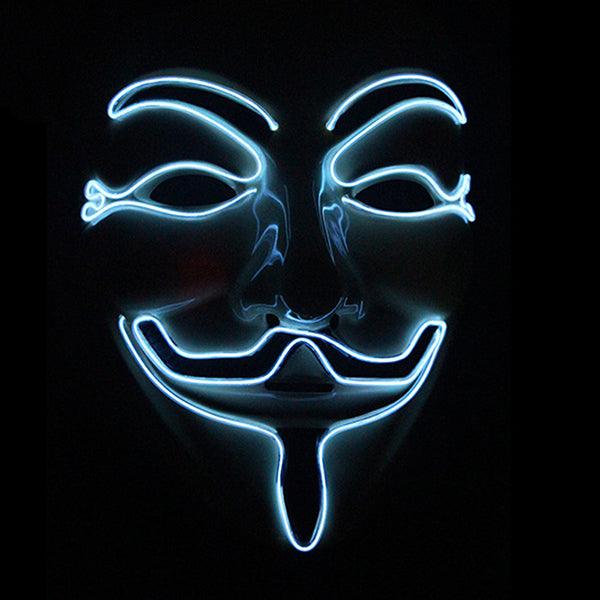 Halloween V-Vendetta Mask LED Luminous Flashing Face Mask Party Masks Light Up Dance Halloween Cosplay - MRSLM