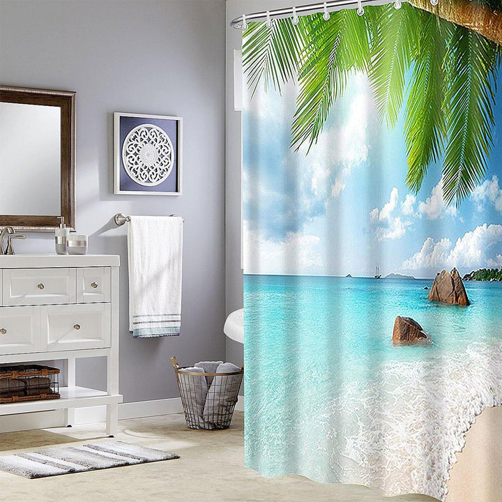 Bathroom Shower Curtain Washroom Tropical Beach Palm Trees 12 Hooks 180*180CM - MRSLM