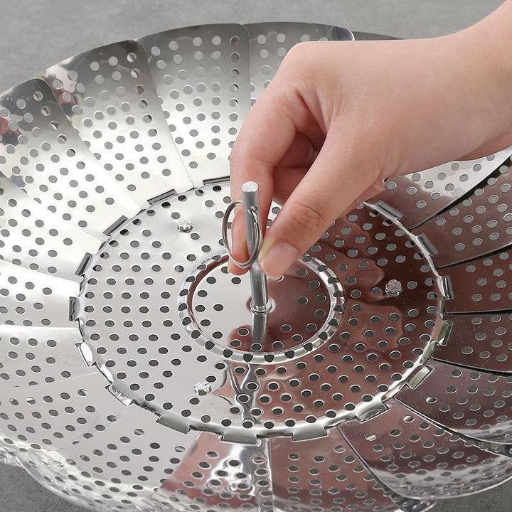 Stainless Steel Household Steamed Bun Steamer Folding Fruit Basket For Steaming Vegetables Hotel Egg Steamer Retractable Steaming Tray - MRSLM