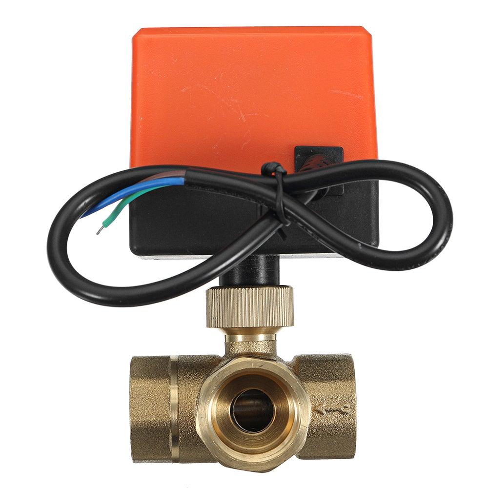 1/2" 3/4" 1" Motorized Electric Brass 3 Way Ball Valves Female 3 Wire AC 220V Full Port T Type Valve - MRSLM