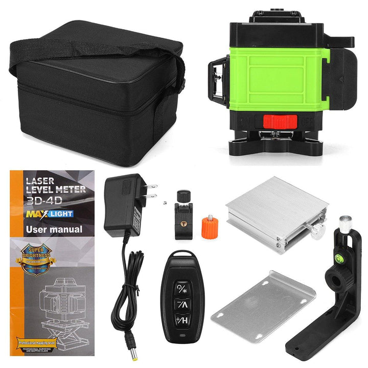 12/16 Line Green Light Laser Level Digital Self Leveling 360° Rotary Measure Tool - MRSLM