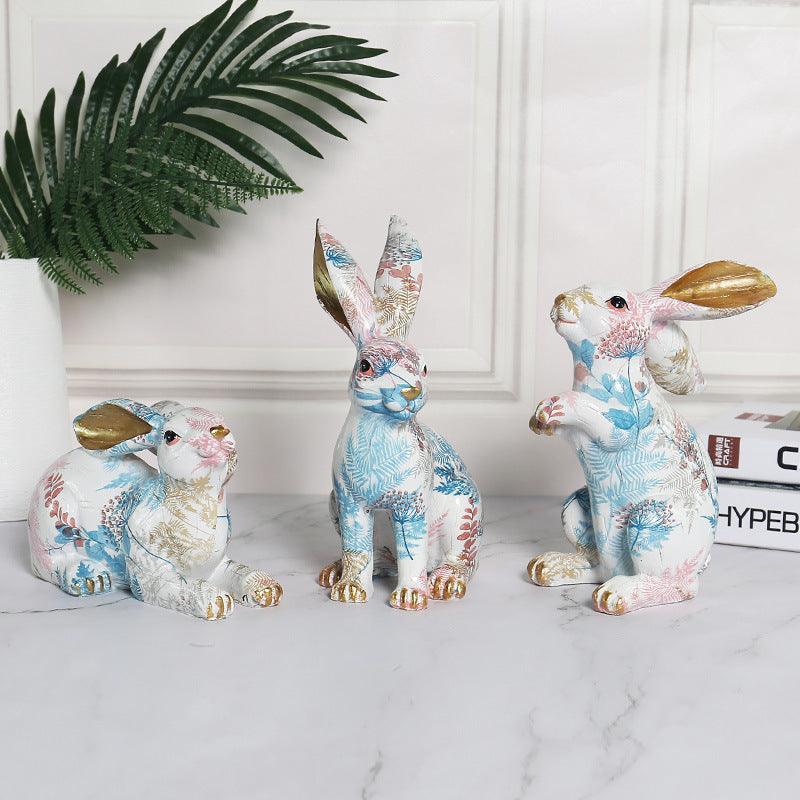 Painted Jade Rabbit Ornaments Cute Rabbit Resin Ornaments - MRSLM