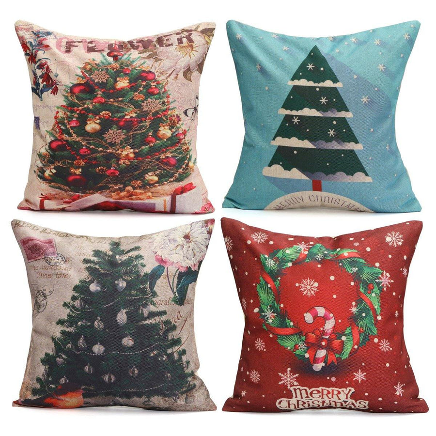 43X43cm Christmas Tree Snowmen Gift Fashion Cotton Linen Pillow Case Santa Claus Home Decor - MRSLM