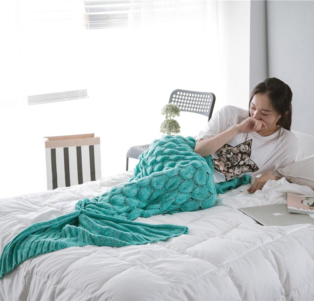 Honana WX-39 90x190cm Yarn Knitting Mermaid Tail Blanket Fish Scales Style Super Soft Sleep Bag Bed Mat - MRSLM