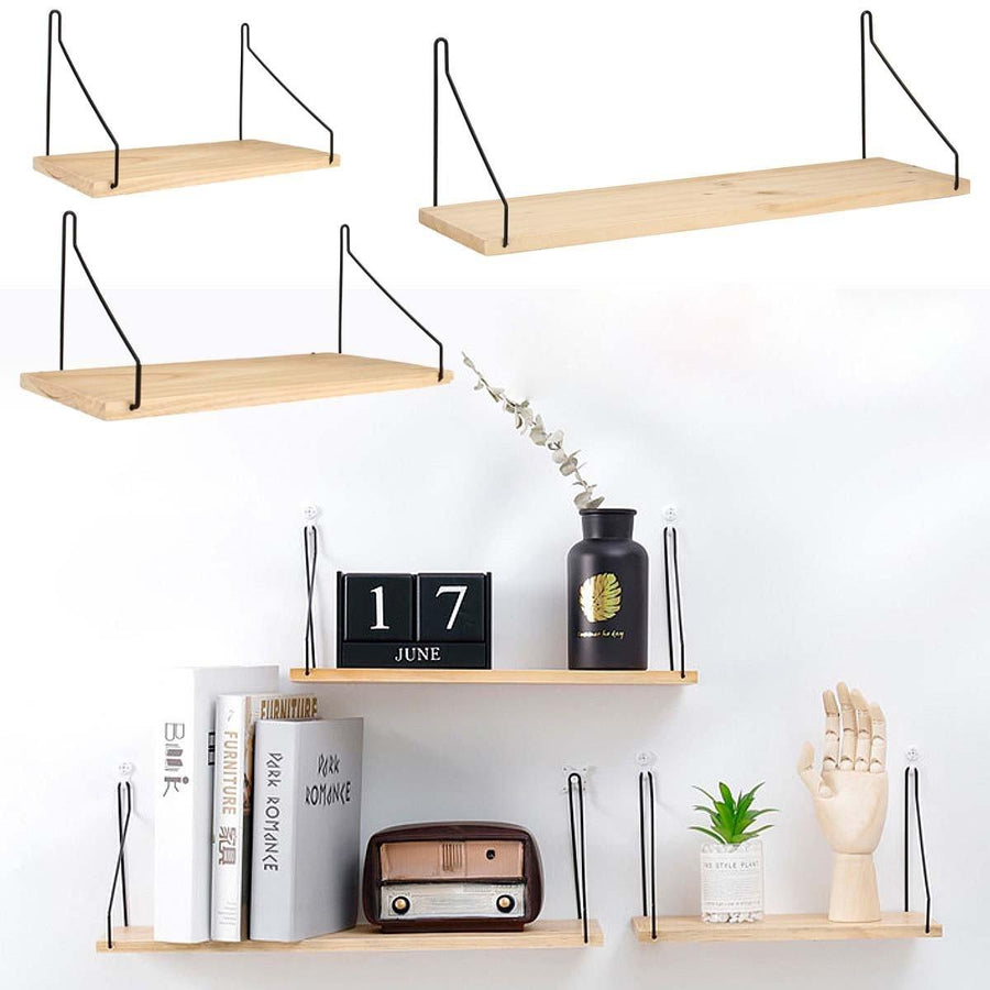 Wall Shelf Wood Iron Hanging Holder Storage Wall Mount Rack Home Display Decorations - MRSLM