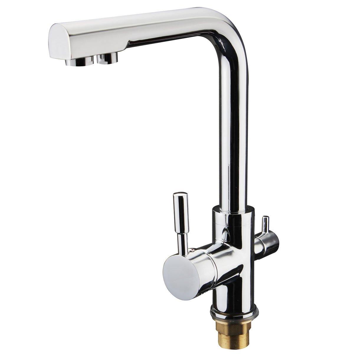 Dual Lever Kitchen 3 Way Water Filter Mixer Tap Sink Flow Modern Flexi