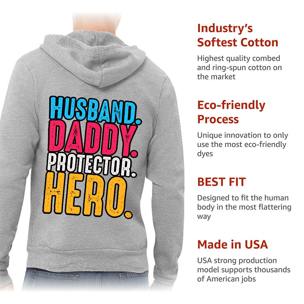 Husband Daddy Protector Hero Full-Zip Hoodie - Cool Hooded Sweatshirt - Printed Hoodie - MRSLM