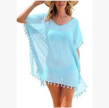 Women Blouses Loose Chiffon Dress Summer Beach Tunic Cover-Up Shirt - MRSLM