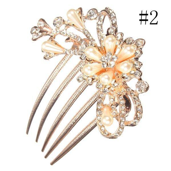 Flower Crystal Rhinestone Pearl Hair Clip Comb Pin Hairpin - MRSLM