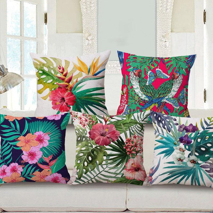 Decorative Throw Pillow Case Fashion Cotton Linen Tropical Plant Flowers Grass Cushion Cover Sofa Home Decor - MRSLM