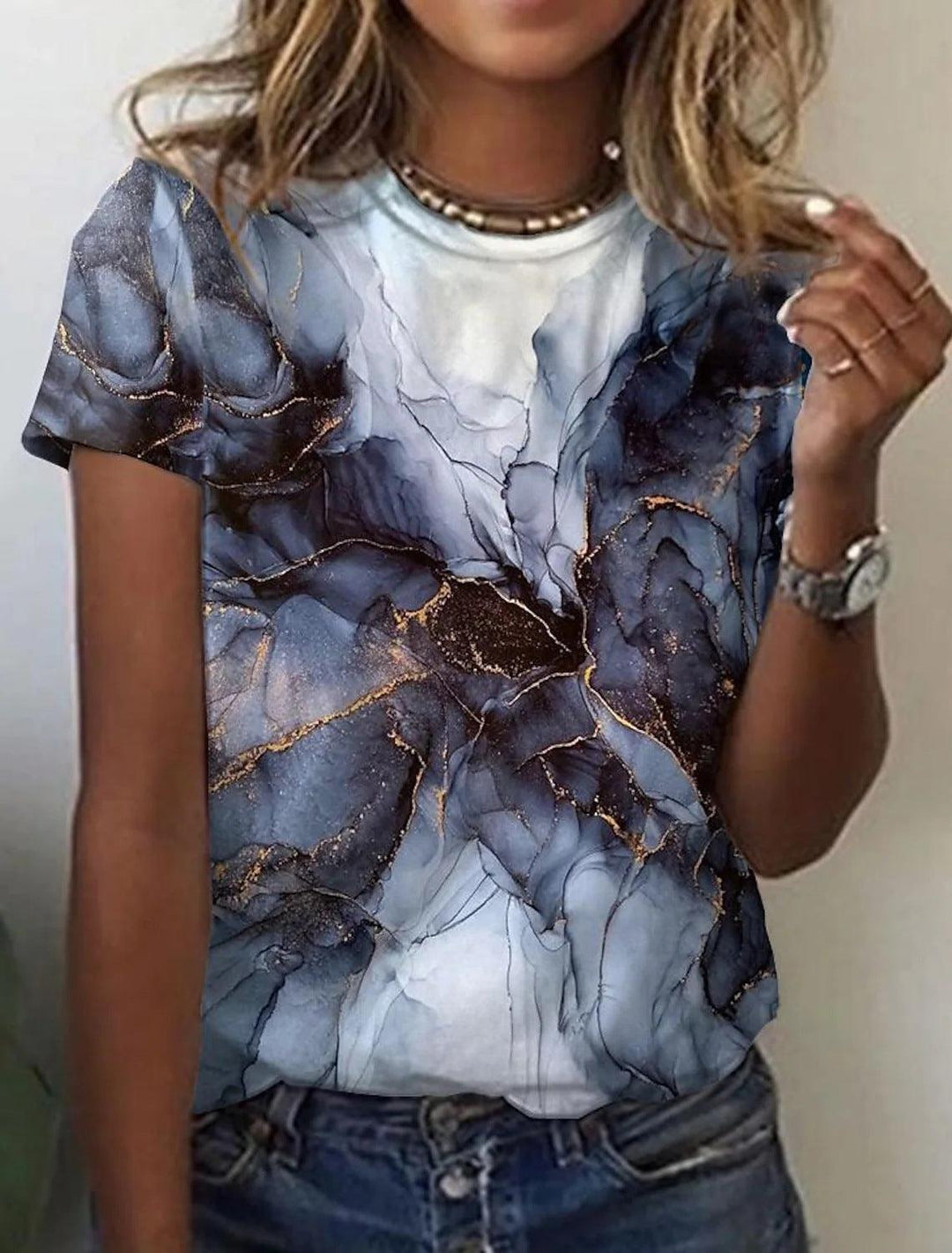 Women's European And American New Abstract Retro Print Short Sleeves - MRSLM