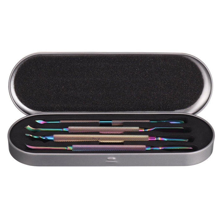 Nail Art Pusher Remover Cuticle Tool Kit Set Rainbow Dual-ended Stainless Steel - MRSLM