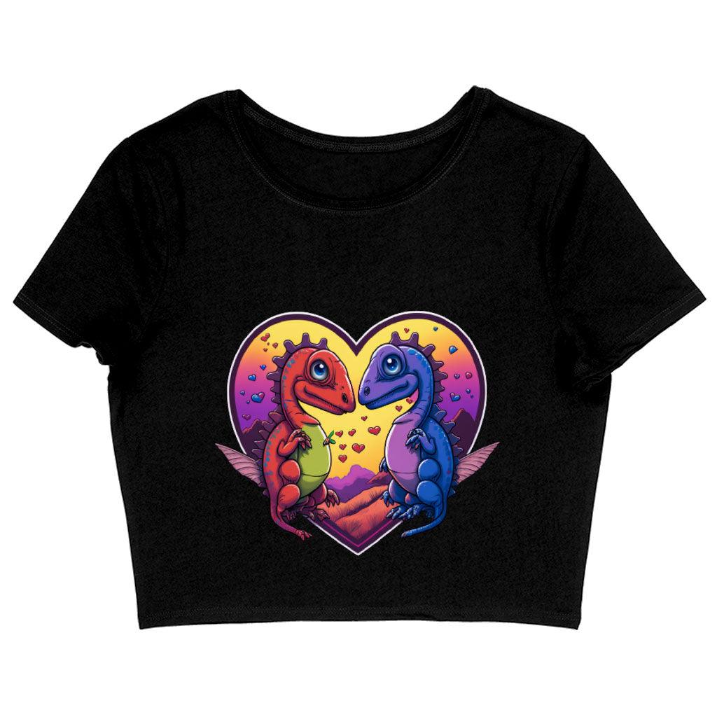 Dinosaurs in Love Women's Cropped T-Shirt - Art Crop Top - Unique Cropped Tee - MRSLM